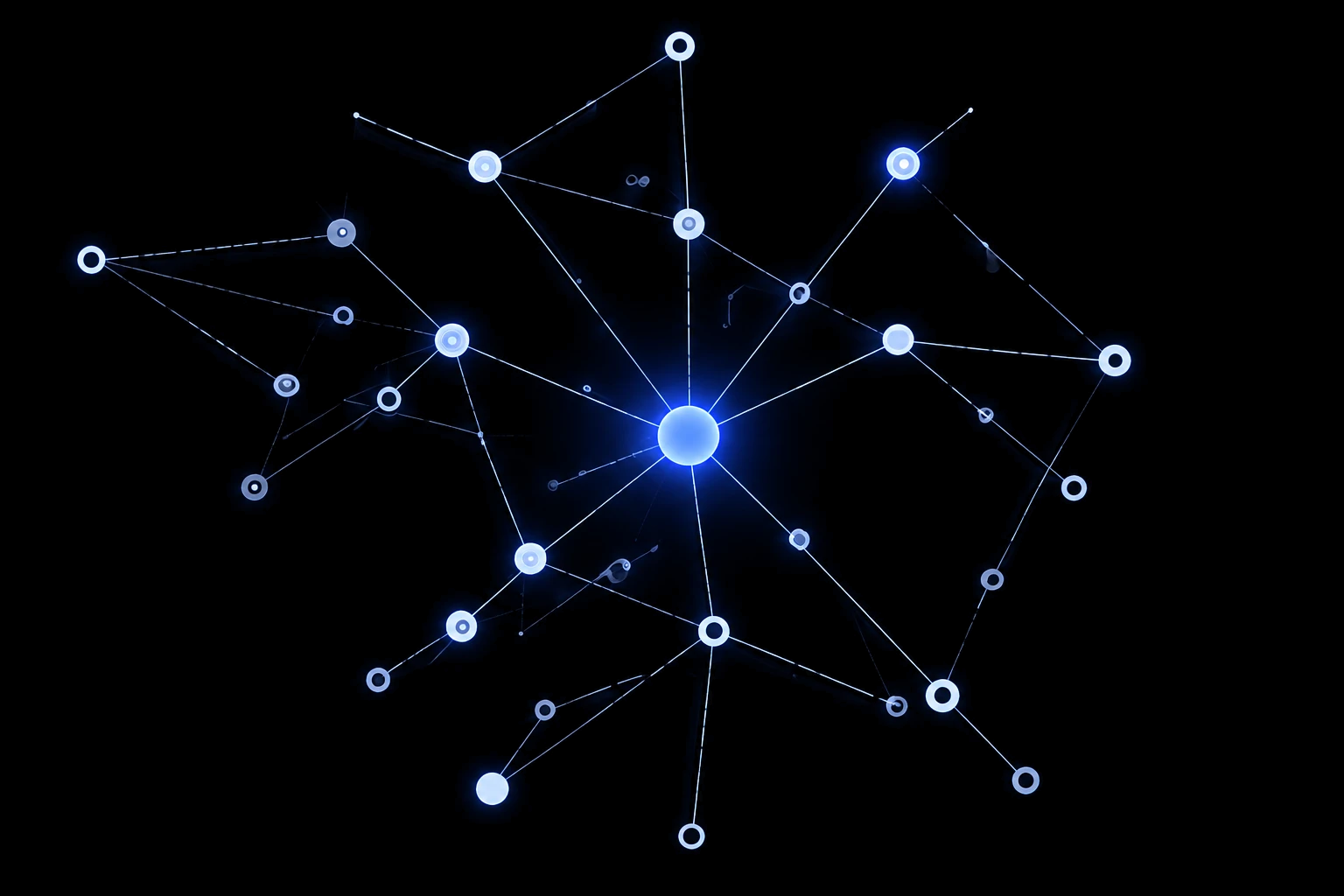 Network diagram of a multi-source due diligence trace: corporate registry entries, sanctions lists, media and adverse news, beneficial ownership, financial records and regulatory filings converging on one verified point.